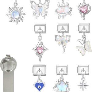 Italian Charm Bracelet Charms Pack Links Bulk with Opening Tool for DIY Jewelry